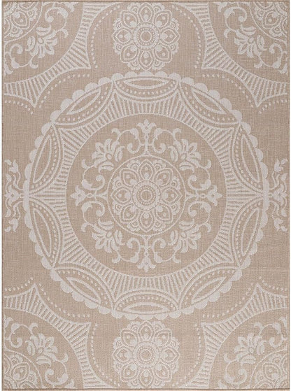 Medallion Outdoor Rug 10x14 Washable Outside Carpet for Indoor Patio Porch Waterproof Easy Cleaning Non Shedding Area Rugs Beige 10 x 14