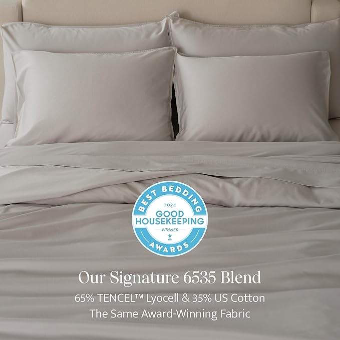 Double Stitch Cotton Tencel Duvet Cover - Queen Size Comforter Cover, Luxury & Soft Eucalyptus Lyocell Bedding Set for Hot Sleepers, Cooling & Breathable, Button Closure, Winter Sky, 90"x90"