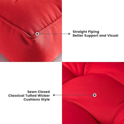 ARTPLAN Outdoor Seat Cushion,Square Thick Tufted Pure Chair Cushion for Patio Wicker Chair with Tie,Set of 2,19"x19"x5",Red