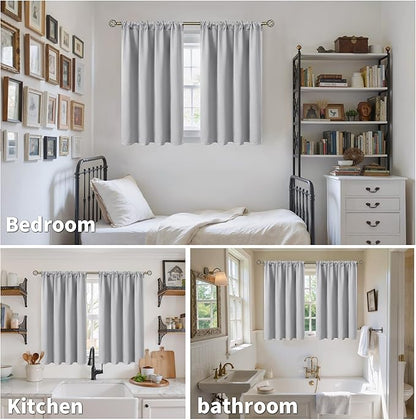 BGment Light Grey Blackout Curtains 48 Inch Length for Bedroom - Short Thermal Insulated Drapes with Rod Pocket Room Darkening for Kitchen Living Room Window, 42 x 48 Inch, 2 Panels