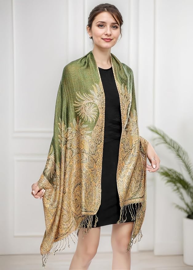 Achillea Big Paisley Pashmina Shawl Wrap for Women – Elegant Scarf for Weddings, Evening Dresses, Festivals & Daily Wear