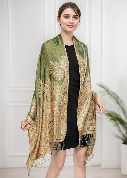 Achillea Big Paisley Pashmina Shawl Wrap for Women – Elegant Scarf for Weddings, Evening Dresses, Festivals & Daily Wear