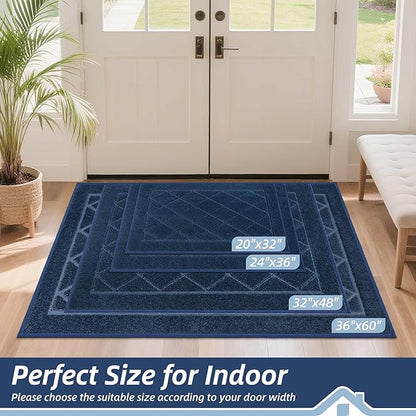 BEQHAUSE Dirt Trapper Door Mat 24" x 36", Doormat Non-Slip Entryway Rugs Washable, Dog Door Mat Stain Resistant and Absorbent Welcome Floor Mat for Front Back Door, Muddy Wet Shoes & Paws, Navy Blue
