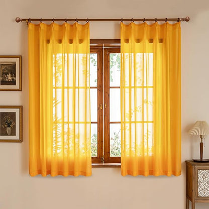 MAIHER Gold Pinch Pleat Sheer Curtains 63 Inches Long Soft Touch Lightweight Privacy Light Filtering Pleated Drapes with Adjustable Hooks for Bedroom Living Room, Gold, 42" W x 63" L, 2 Panels