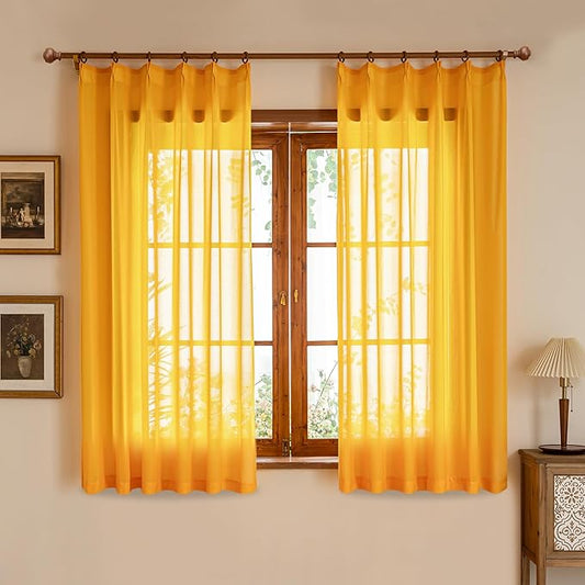 MAIHER Gold Pinch Pleat Sheer Curtains 63 Inches Long Soft Touch Lightweight Privacy Light Filtering Pleated Drapes with Adjustable Hooks for Bedroom Living Room, Gold, 42" W x 63" L, 2 Panels