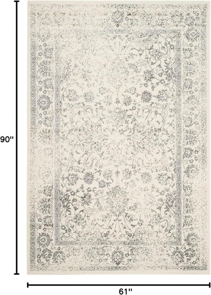 SAFAVIEH Adirondack Collection Area Rug - 5'1" x 7'6", Ivory & Silver, Distressed Vintage Floral Design, Non-Shedding & Easy to Clean, Ideal for Living Room, Bedroom, Dining Space (ADR109C)