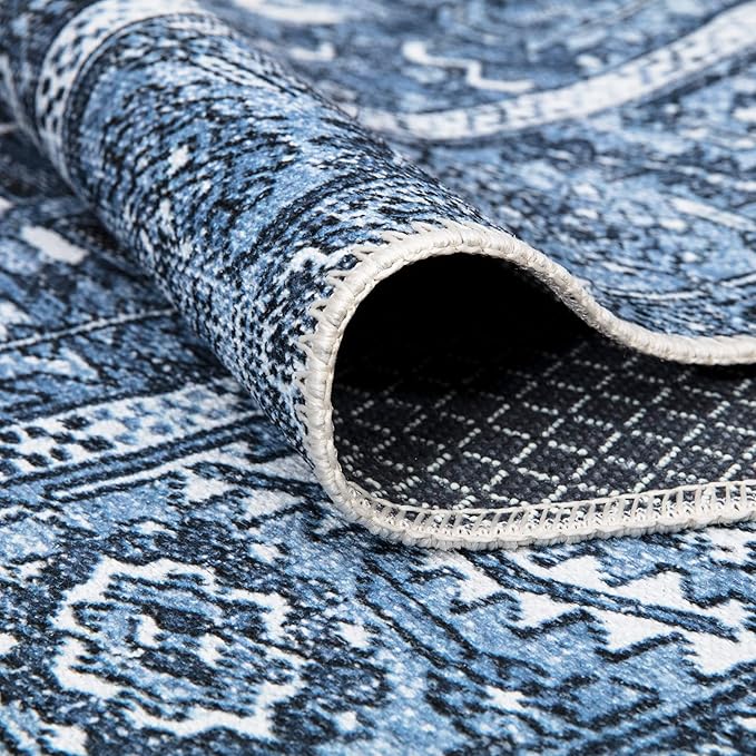 Bloom Rugs Washable Non-Slip 10x14 Rug - Blue Traditional Oriental Area Rug for Living Room, Bedroom, Dining Room, and Kitchen - Exact Size: 10' x 14'