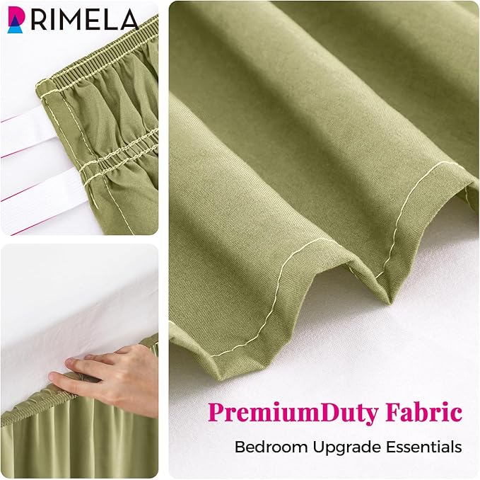 RIMELA Sage Green Bed Skirt Queen Size 15 Inch Drop, Elastic Bed Skirting for Bed Base and Frame, Bedding Dust Ruffle Easy to Install, Wrap Around Adjustable Bedskirt