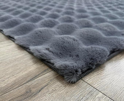 GLORY RUGS Area Rugs Bubble Soft Faux Rabbit Fur Rug 8x10 Polar Gray Plush Carpet Shag Cozy Fluffy Rug Non Slip Rugs, Machine Washable Shaggy Area Rug Bedroom Living Room and Dining Room.