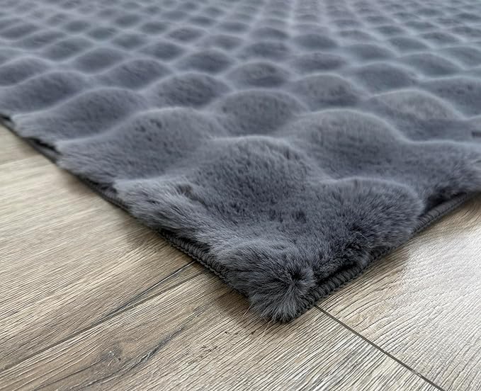 GLORY RUGS Area Rugs Bubble Soft Faux Rabbit Fur Rug 5x7 Polar Gray Plush Carpet Shag Cozy Fluffy Rug Non Slip Rugs, Machine Washable Shaggy Area Rug Bedroom Living Room and Dining Room.