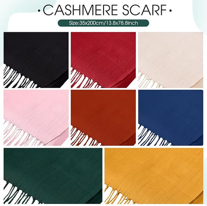 Suhine 8 Pcs Winter Scarves Bulk for Women Lightweight Blanket Scarf with Tassel Edge Pashmina Shawl for Women Men