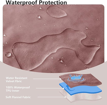 Waterproof Blanket for Bed King Size, Leak Proof Dog Couch Blankets Reversible, Pet Throw Sofa Furniture Protector Machine Washable-82 x108,Burgundy Red+Cream