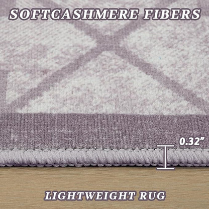 5x7 Area Rugs for Living Room, Machine Washable Rugs, Non-Slip Backing Low Pile Indoor Floor Rugs, Large Modern Carpet for Bedroom Entryway Classroom Playroom Dining Room Home Decor, Purple