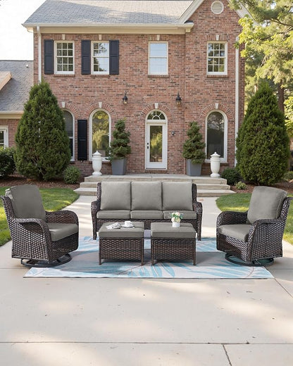 Pop 22x25/22x24 Outdoor Cushions for Patio Couch Chairs Set of 3 - High Back Comfy Outside Seat Cushions for Wicker Dining Rocker Glider Loveseat 3-Seater Sectional Sofa - Grey/Classic