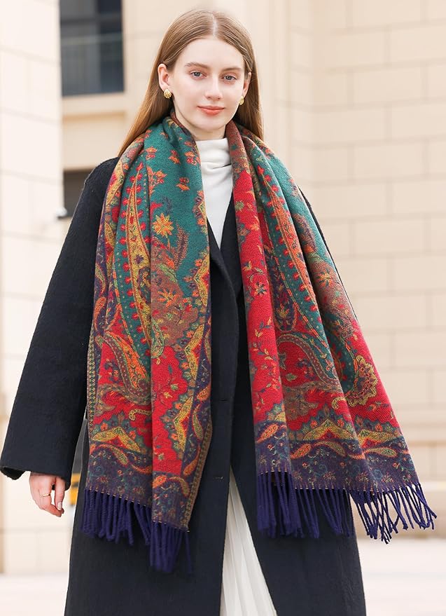 Wander Agio Warm Fashion Scarf Long Shawl Large Blanket Winter Wraps Scarves for Women Cashmere Jacquard Vintage Paisley