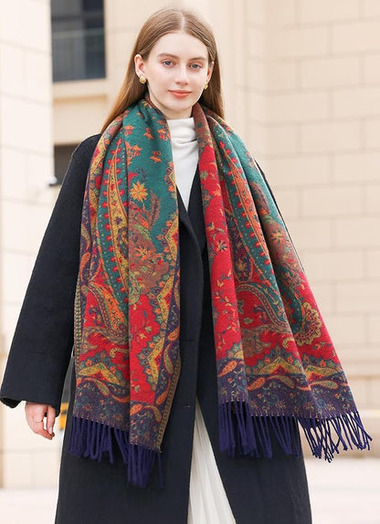 Wander Agio Warm Fashion Scarf Long Shawl Large Blanket Winter Wraps Scarves for Women Cashmere Jacquard Vintage Paisley
