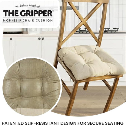 Klear Vu Gripper Overstuffed Universal Non-Slip Dining Chair Cushions for Kitchen Decor or Office Use, U-Shaped Skid-Proof Seat Pad, 17x17 Inches, 2 Count (Pack of 1), Linear Stone Tan
