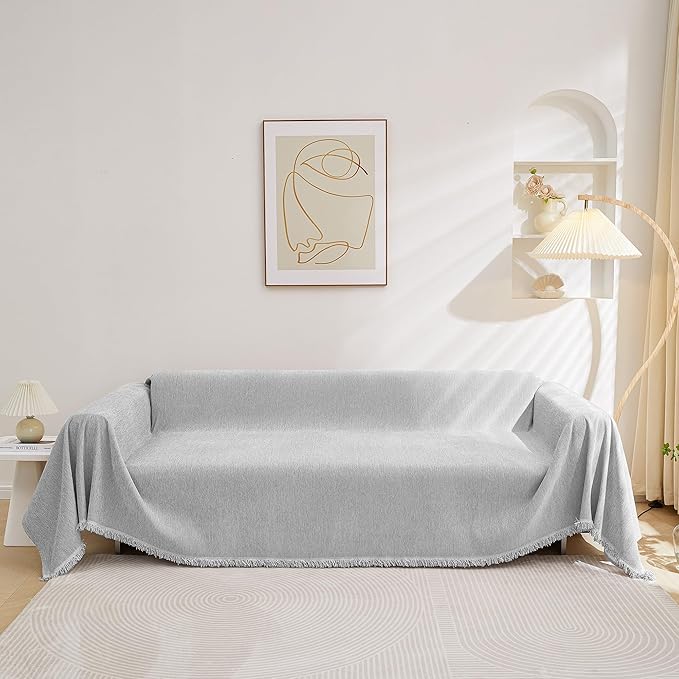 MEETSKY Grey Sofa Cushion Covers Sofa Covers Dog Couch Cover for Sofa Chenille Couch Sofa Slipcover for Pets Sofa Cover Thick Washable Sectional Slip Covers for Sofas/Couches, 91" x 150", Light Grey