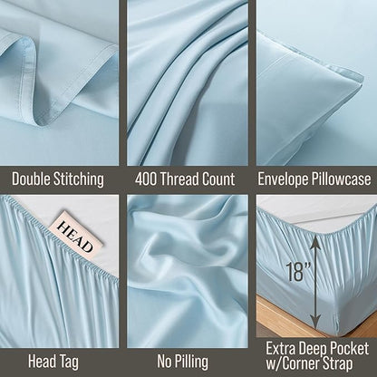 Bella Coterie Luxury Bamboo Viscose 34” Split Top King Size Sheet Set | 1 Fitted Sheet for Sleep Number & Adjustable Beds | 100% Organically Grown | Cooling & Soft | 18” Deep Pocket [Coastal Blue]