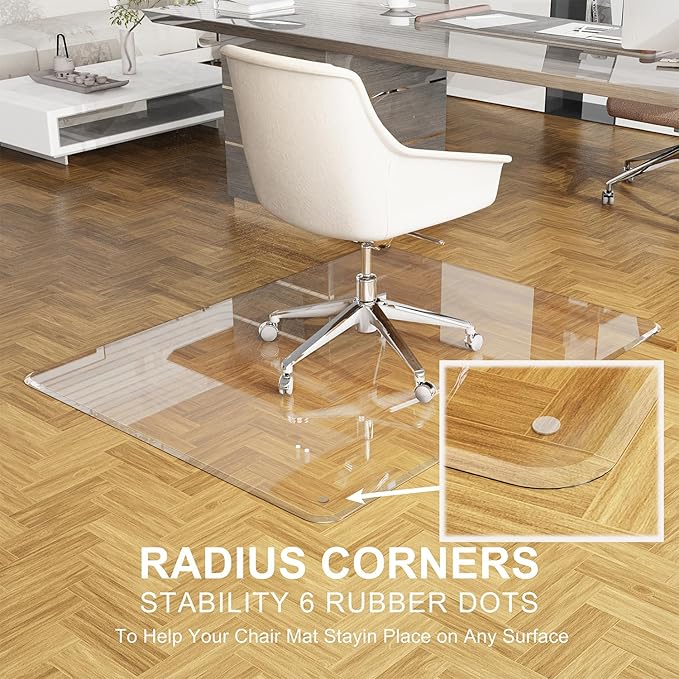 Office Chair Mat 48" x 60" for Carpet and Hardwood Floor, Beveled Edge for a Smooth Glide and Easy Roll On/Off, Heavy Duty and 4 Pcs Non-Slip Pad Floor Protector Ultimate Desk Chair Mat
