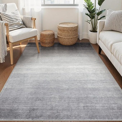 Wonnitar 4x6 Washable Grey Rug for Bedroom, Modern Ombre Area Rug for Living Room, Non-Slip Stain Resistant Entryway Throw Mat, Non-Shedding Low Pile Floor Carpet for Bedside Mudroom (Grey, 4'x6')
