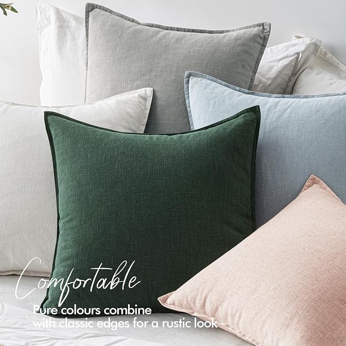 EMEMA Throw Pillow Covers Decorative Linen Pillow Covers 20x20 Inch Light Blue Boho Farmhouse Neutral Couch Throw Pillows for Bed Pack of 2 Accent Pillowcase Modern Sofa Cushion Livingroom Home