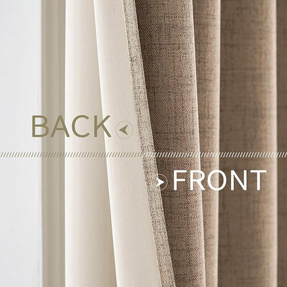 MIULEE 100% Blackout Linen Textured Curtains for Bedroom Solid Thermal Insulated Copper Brown Grommet Room Darkening Curtains & Drapes Luxury Decor for Living Room Nursery 52 x 84 Inch (2 Panels)