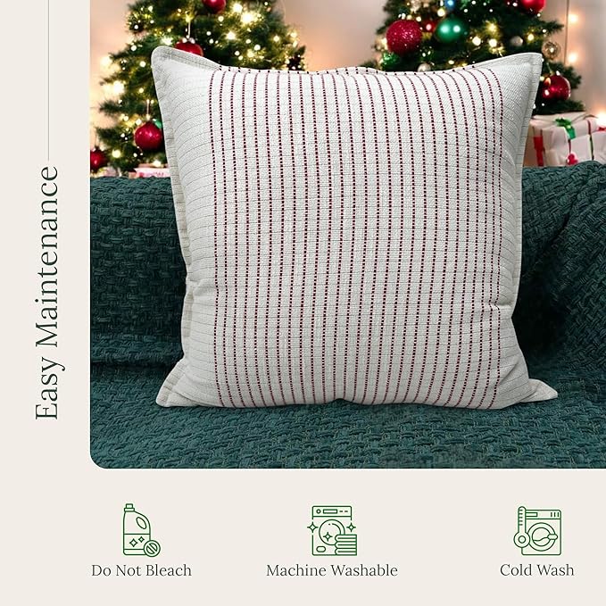 SanVia Fireside Premium Cotton Throw Pillow Covers, 20 x 20 Inches, Luxury Holiday Themed Handwoven Couch Pillow Covers, Hidden Zipper, Elegant Home Décor, Insert Not Included