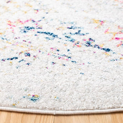 SAFAVIEH Tulum Collection Area Rug - 8' Round, Ivory & Blue, Moroccan Boho Tribal Design, Non-Shedding & Easy to Clean, Ideal for Living Room, Bedroom, Dining Space (TUL272C)