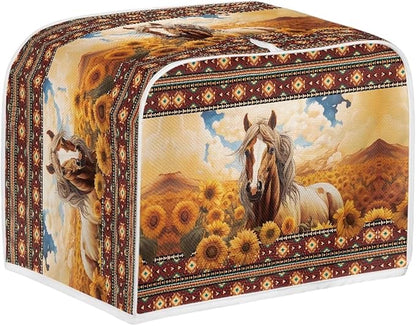 Aztec Horse Sunflower Printed Toaster Cover for Home, Tribal Horse Printed Bread Maker Cover Dirt and Fingerprint Protection, 2 Slice Toaster Oven Covers Kitchen Accessories