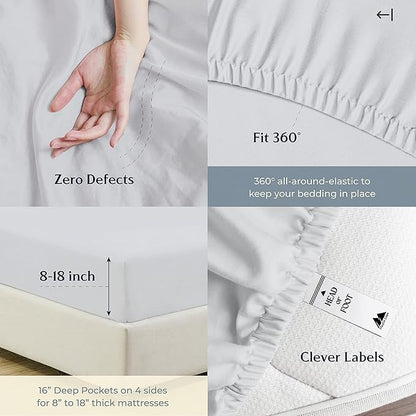 Mayfair Linen 100% Cotton Twin XL Sheet Set - 500 Thread Count Sheets Twin XL Size 3 PC Set (Silver), Soft, Cooling, Hotel-Quality 16" Deep Pocket Sateen Weave Cotton Bedsheet for Dorm Room
