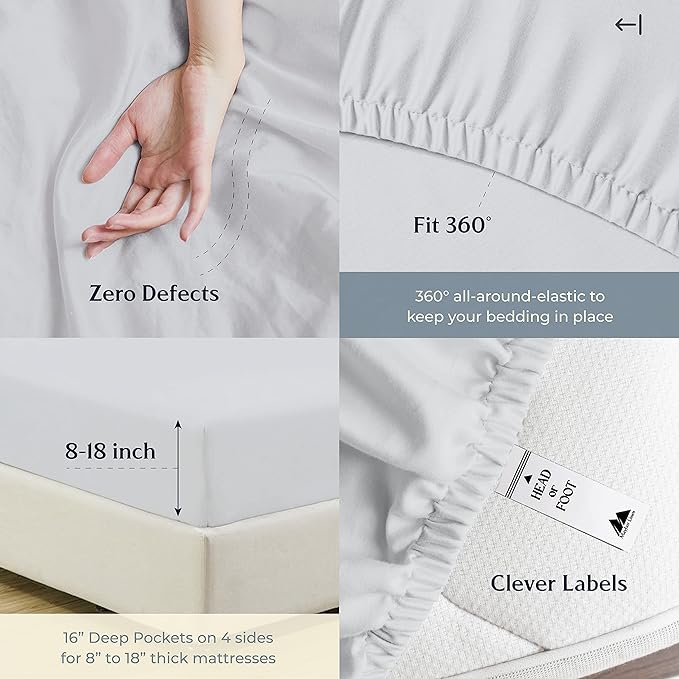 Mayfair Linen 100% Egyptian Cotton Split King Sheets Sets for Adjustable Bed - 500 Thread Count Split Top King Sheet (5 PC, Silver), Soft, Cooling, Breathable, Sateen Weave 16" Deep Pocket Hotel Sheet