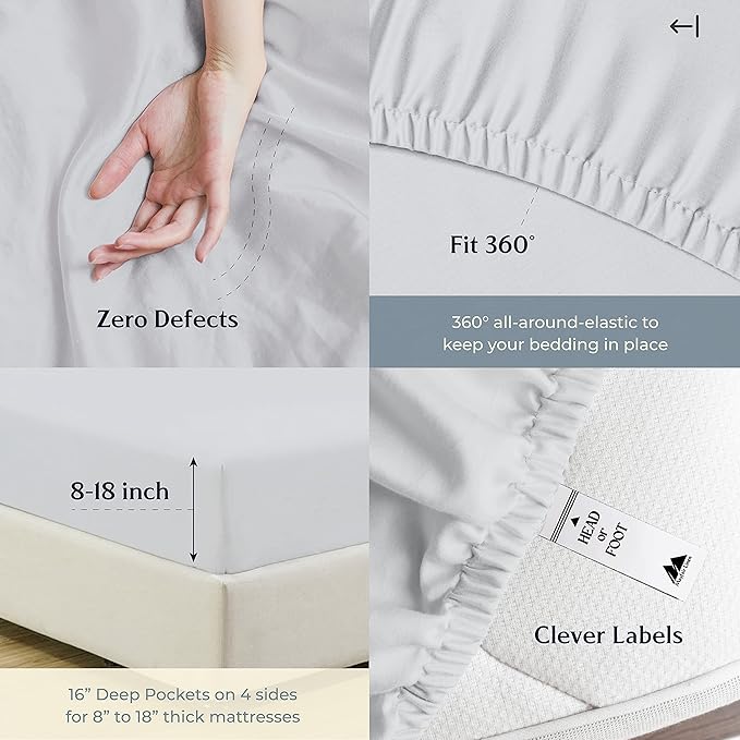 Mayfair Linen 100% Cotton Bed Sheets Twin Sheet Set - 500 Thread Count Sheets Twin Size 3 PC Set (Silver), Soft, Cooling, Hotel-Quality 16" Deep Pocket Sateen Weave Cotton Bedsheet for Dorm Room
