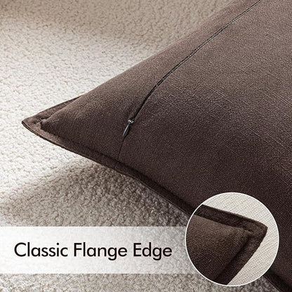 EMEMA Throw Pillow Covers Decorative Linen Pillow Covers 22x22 Inch Dark Brown Boho Farmhouse Neutral Couch Throw Pillows for Bed Pack of 2 Accent Pillowcase Modern Sofa Cushion Livingroom Home