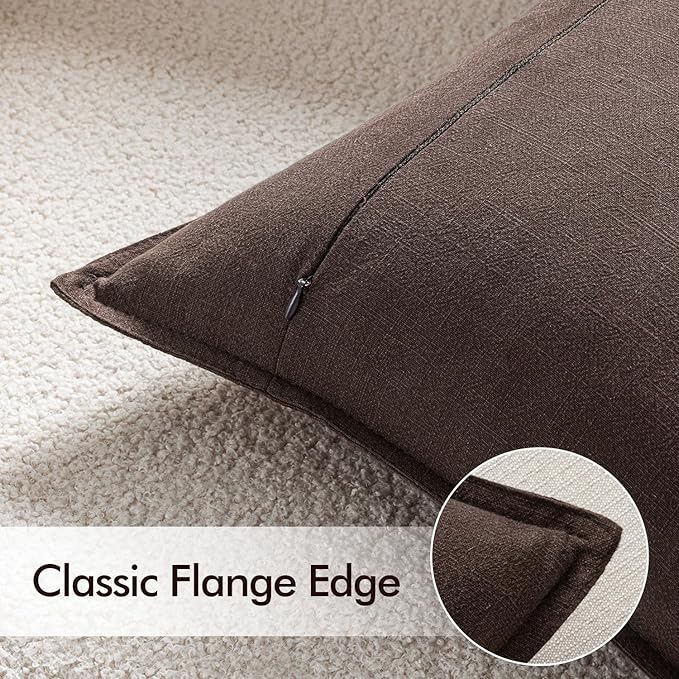 EMEMA Throw Pillow Covers Decorative Linen Pillow Covers 20x20 Inch Dark Brown Boho Farmhouse Neutral Couch Throw Pillows for Bed Pack of 2 Accent Pillowcase Modern Sofa Cushion Livingroom Home