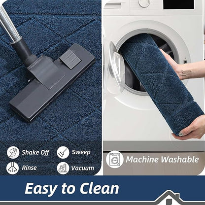 BEQHAUSE Dirt Trapper Door Mat 20" x 32", Doormat Non-Slip Entryway Rugs Washable, Dog Door Mat Stain Resistant and Absorbent Welcome Floor Mat for Front Back Door, Muddy Wet Shoes & Paws, Navy Blue