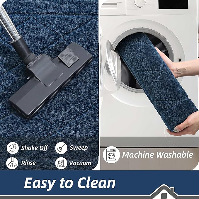 BEQHAUSE Dirt Trapper Door Mat 24" x 60", Doormat Non-Slip Entryway Rugs Washable, Dog Door Mat Stain Resistant and Absorbent Welcome Floor Mat for Front Back Door, Muddy Wet Shoes & Paws, Navy Blue
