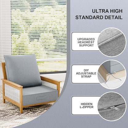 Outdoor Water-Resistant Olefin Deep Seat Cushion Set, 2PCS Weather and Fade Resistant 24''x 24''x 6'' Patio Furniture Seat Cushion, Thickened Sofa Chair Pad for Lawn, Garden, Light Gray