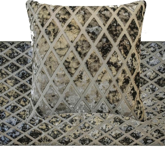 The HomeCentric King/Queen/Twin Grey Decorative Bed Runner Full 68"x18" Bed Runner with One Pillow Cover, Diamond Pattern, Velvet Cut Bed Scarf on Velvet Fabric - Grey Velvet Verve