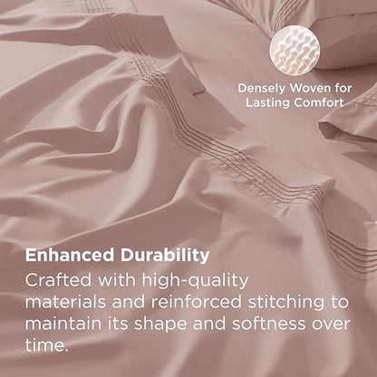 Bedsure Deep Pocket Twin Sheets Set - Fits Mattresses Up to 21 Inches Thick -3 Piece GentleSoft Bed Sheets, Moisture Wicking, Soft & Cooling Bedsheet & Pillowcases, Easy & Secure Fit, Dusty Pink