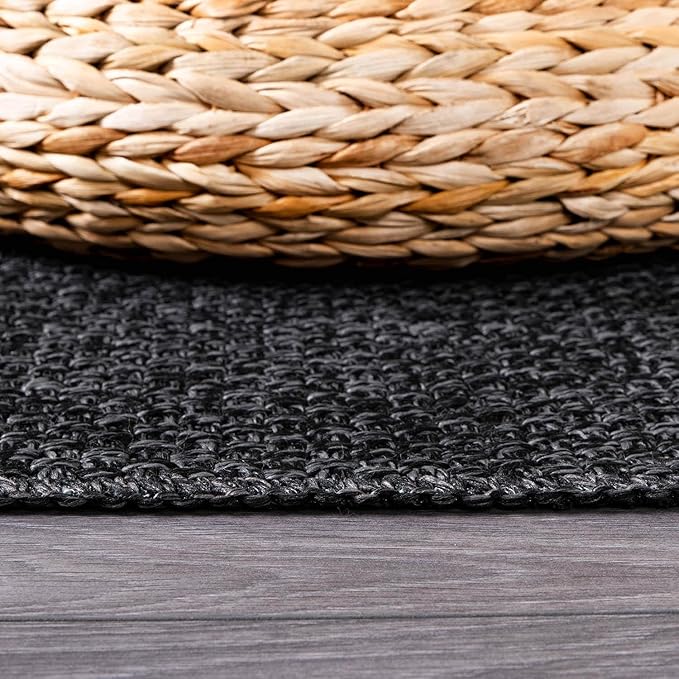 Easy Jute Runner Rug 2x7 Indoor Outdoor Natural Rugs Solid Fiber Rug Woven Area Rug Boho Easy Clean Inside Carpet for Living Room Bedroom Dining Room Hallway or Outdoor Patio Porch (2 X 7 Dark Grey)