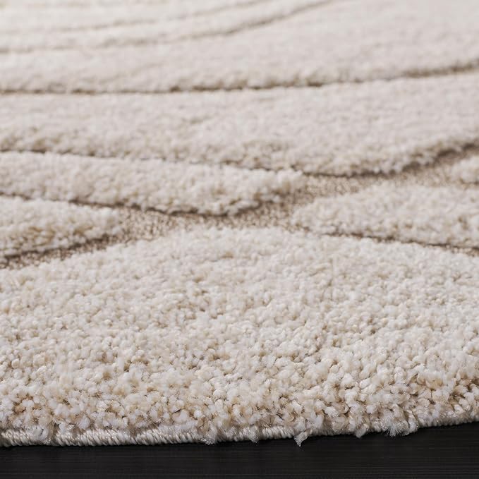 SAFAVIEH Florida Shag Collection Area Rug - 12' Round, Cream & Beige, Striped Design, Plush 1.2-inch Thick, Ideal for High Traffic Areas in Living Room, Bedroom, Dining (SG471-1113-12R)
