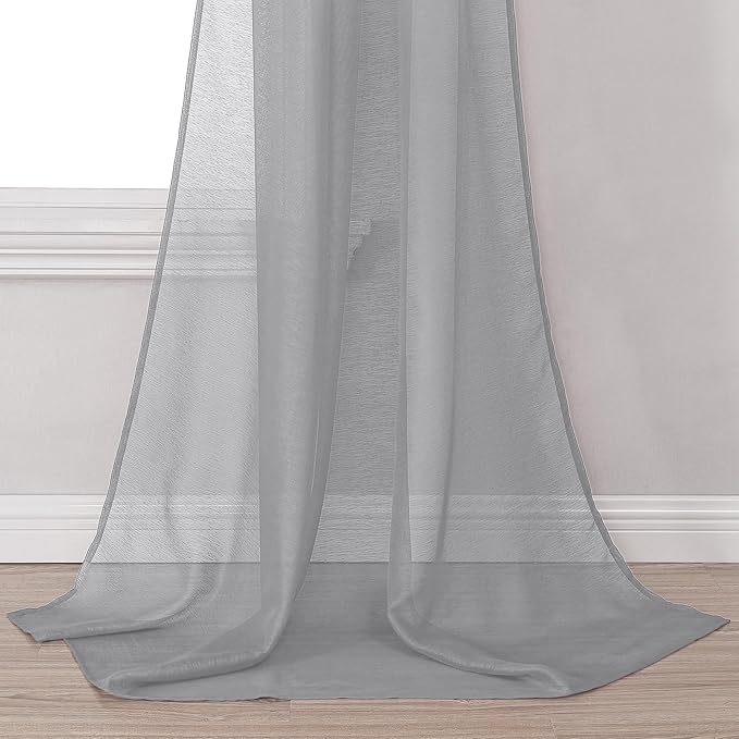 DONREN 144 Inches Long Window Scarf Valances for Party - Luxury Soft Gray Semi Sheer Curtain Scarf for Window,1 Panel (Gray,1 Panel)