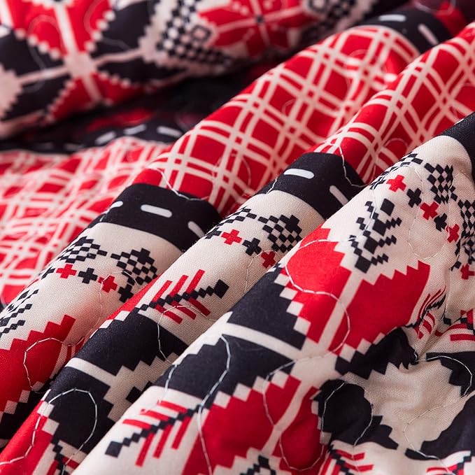 Soul & Lane Season of Joy 50" x 60" Throw Blanket: Farmhouse Décor Christmas Plaid Quilt, Lightweight Quilted Lap Comforter for Sofa and Bed, Red Buffalo Checkered Blanket, Cabin Décor Coverlet