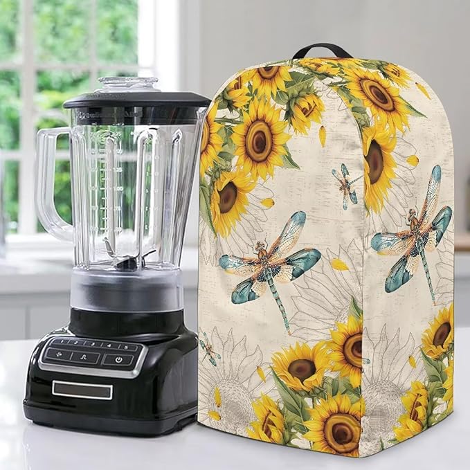 Dragonfly Sunflower Blender Covers for Kitchen Food Processor Cover with Durable Handle, Dust Covers for Kitchen Appliances Stand Mixer or Coffee Maker Appliance Cover