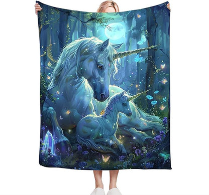 Unicorn Throw Blanket - Soft, Warm & Cozy Fleece for Couch, Sofa, Bed - 50"x40" White Horse Blanket for Girls, Women, Men, Boys