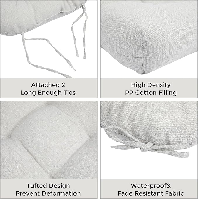 FUNHOME Outdoor Chair Cushions 19 x19 Inch,Water Resistant Tufted Seat Cushions 19",Reversible,Weather Resistant,Rounded Back Wicker Chair Cushion for Patio Garden Furniture(White Gray)
