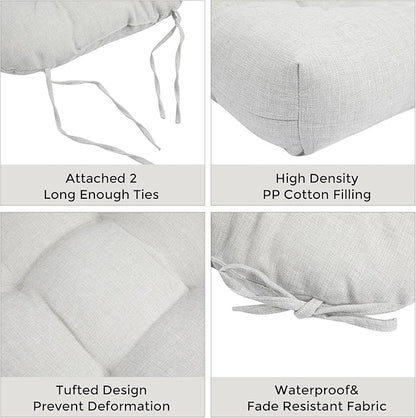 FUNHOME Outdoor Chair Cushions 19 x19 Inch,Water Resistant Tufted Seat Cushions 19",Reversible,Weather Resistant,Rounded Back Wicker Chair Cushion for Patio Garden Furniture(White Gray)