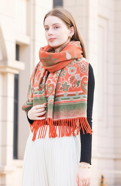 Wander Agio Warm Fashion Scarf Long Shawl Large Blanket Winter Wraps Scarves for Women Cashmere Jacquard Vintage Paisley