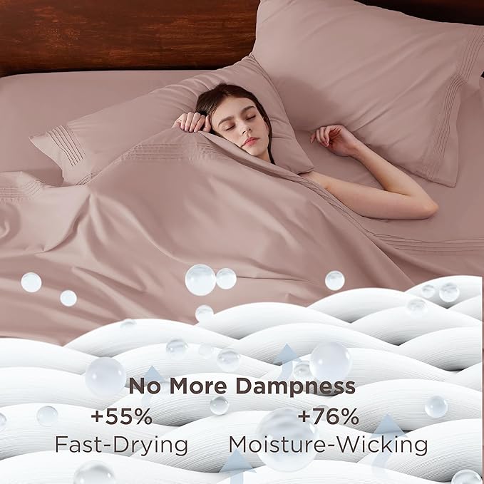 Bedsure Deep Pocket Twin Sheets Set - Fits Mattresses Up to 21 Inches Thick -3 Piece GentleSoft Bed Sheets, Moisture Wicking, Soft & Cooling Bedsheet & Pillowcases, Easy & Secure Fit, Dusty Pink